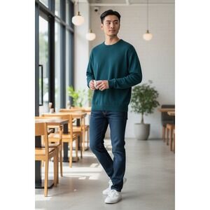 MOCOTONO Mens Crewneck Knit Sweater Teal Green Size Medium Long Sleeve Pullover